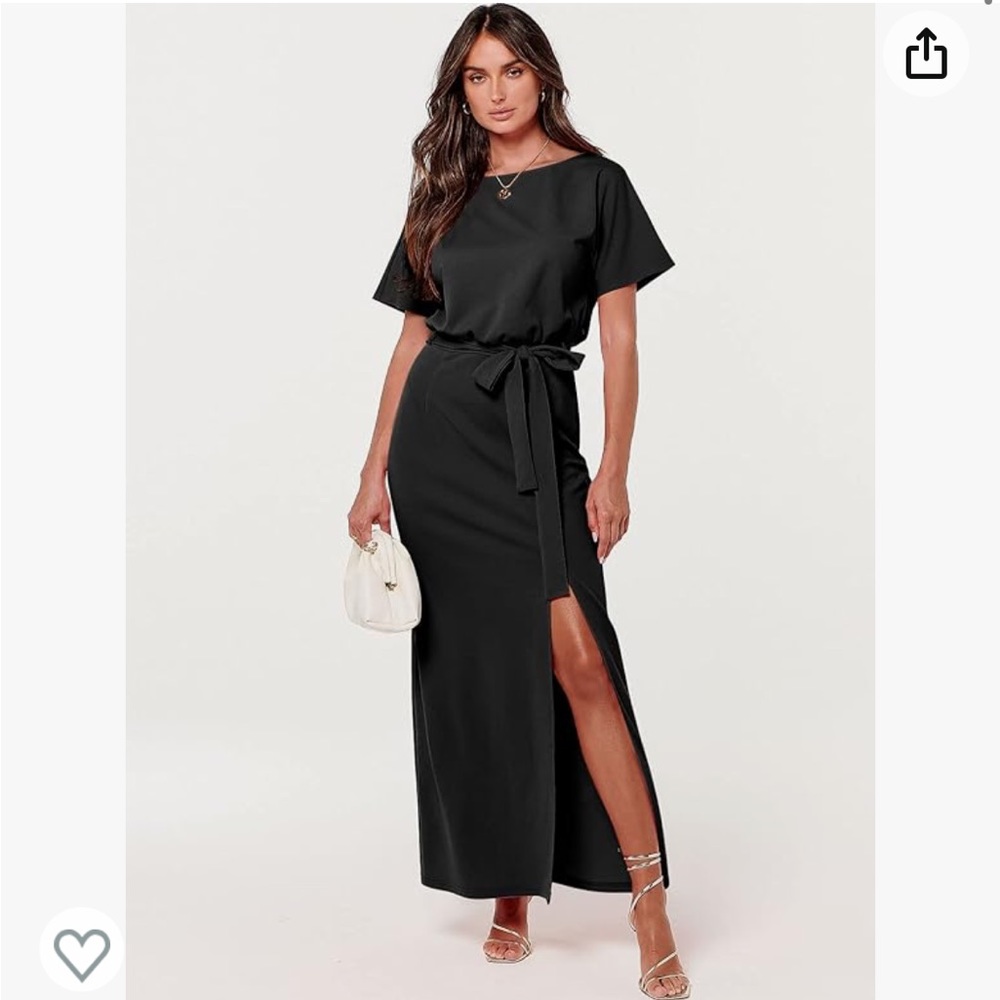 XL ANRABESS Women's Batwing Sleeve Tie Waist Long Dress